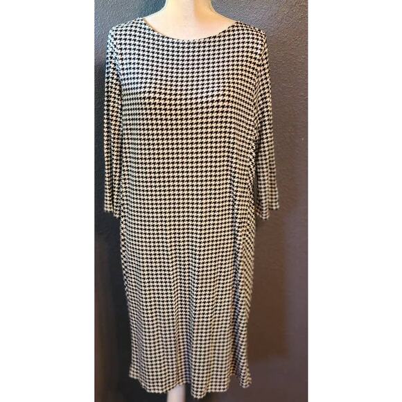 J.Jill Wearever Houndstooth Black & White Midi Pullover Dress Size Medium - Picture 1 of 5